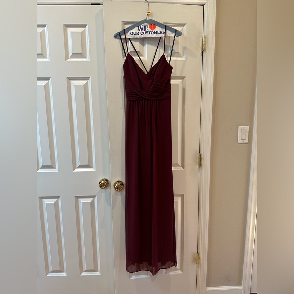 Levkoff burgundy bridesmaid dress